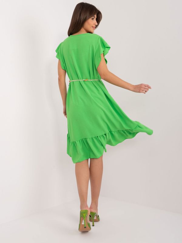 Fashionhunters Light green flared dress with ruffles