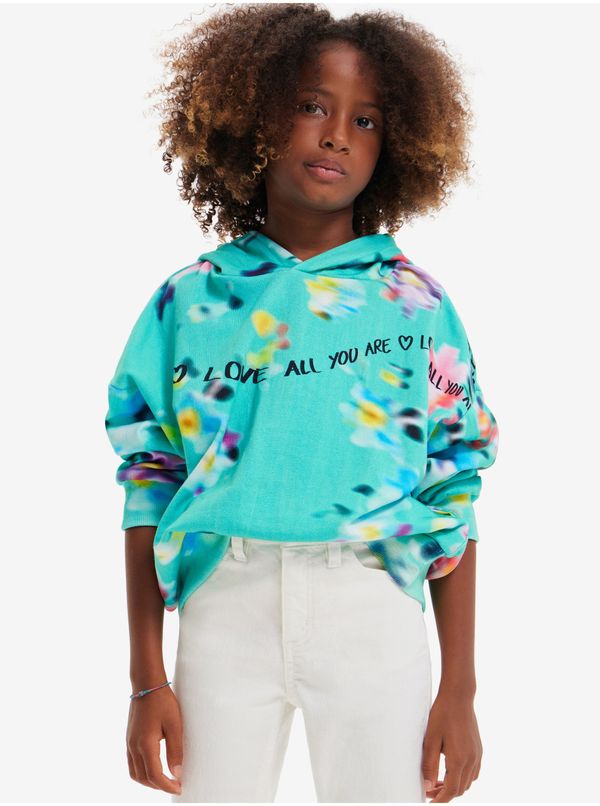 DESIGUAL Light Green Girly Floral Hoodie Desigual Flores - Girls