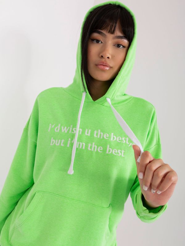 Fashionhunters Light green kangaroo sweatshirt with inscription