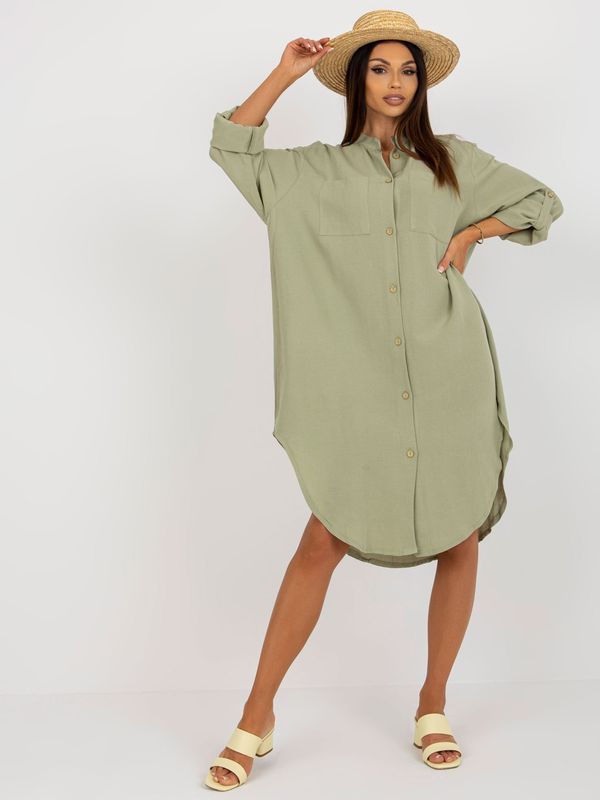 Fashionhunters Light green midi dress with stand-up collar by OCH BELLA