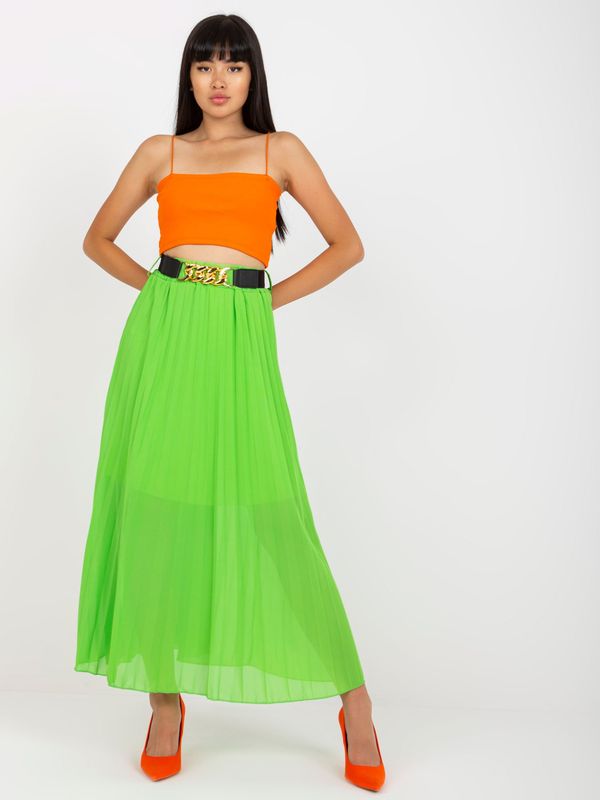 Fashionhunters Light green pleated skirt with maxi length