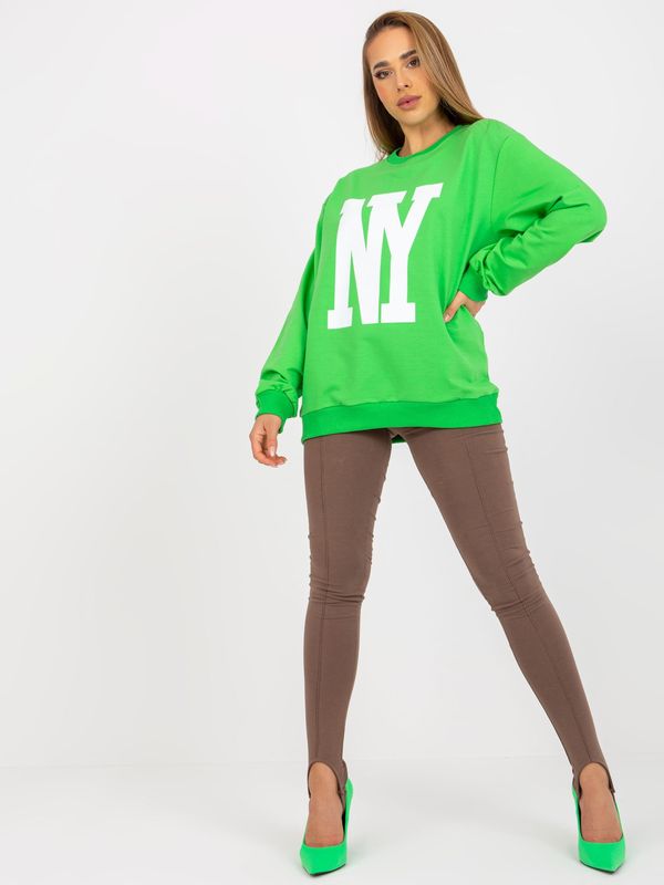 Fashionhunters Light green sweatshirt with print without hood