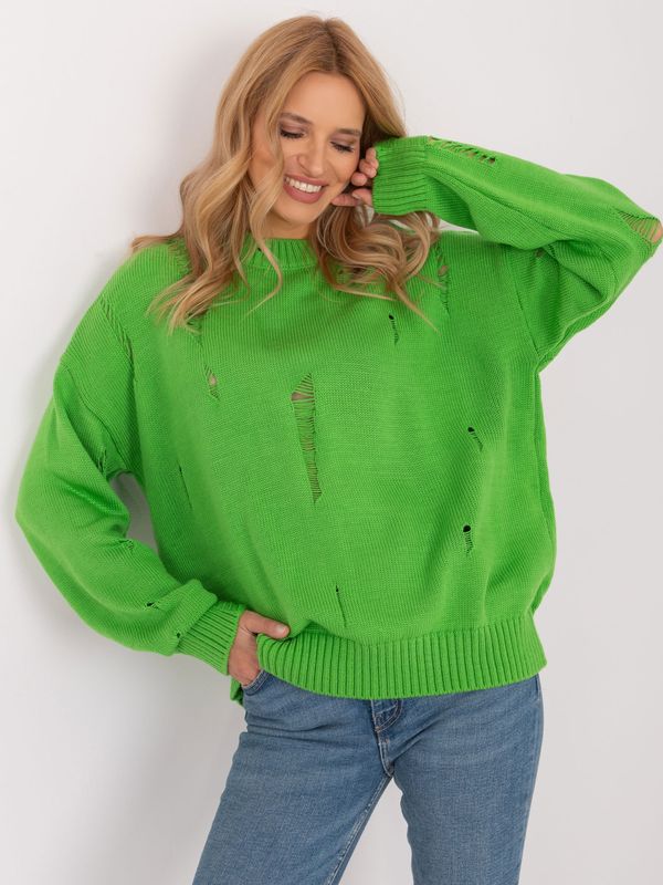 Fashionhunters Light green women's oversize sweater with holes