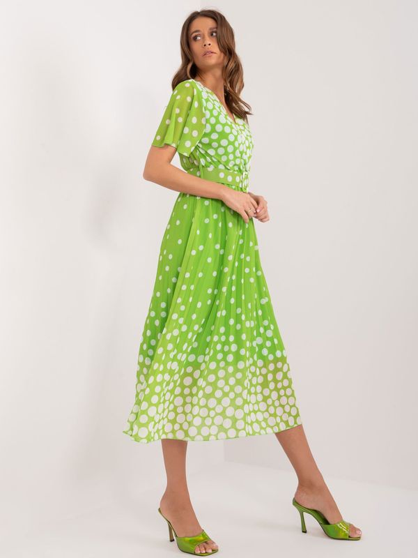 Fashionhunters Light green women's polka dot dress with belt