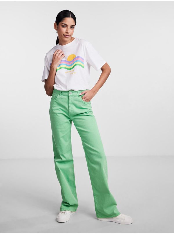 Pieces Light Green Women's Wide Jeans Pieces Holly - Women