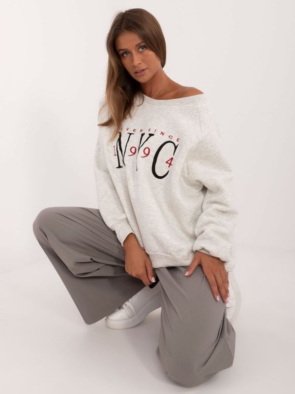 Fashionhunters Light grey melange hoodless sweatshirt with cuffs