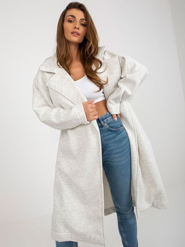 Fashionhunters Light grey melange sweatshirt coat with pockets