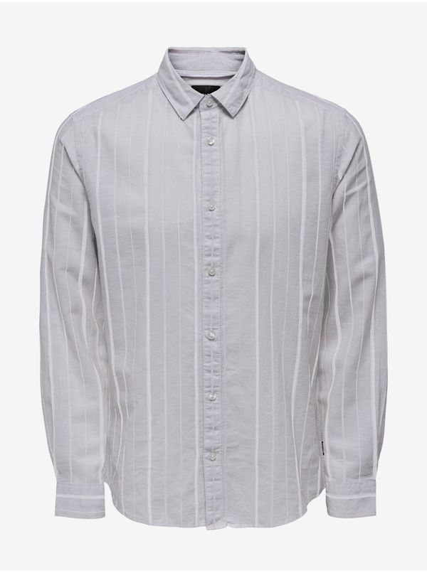 Only Light grey men's striped shirt with linen ONLY & SONS Cai - Men