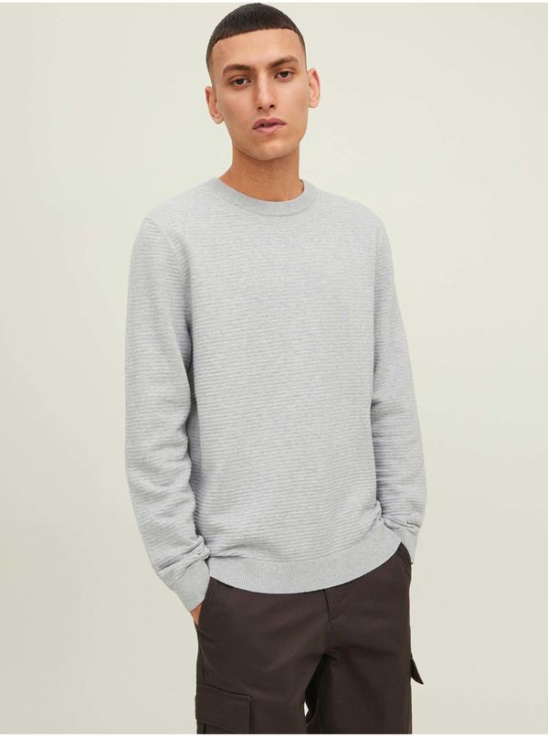 Jack & Jones Light grey ribbed basic sweater Jack & Jones Otto - Men