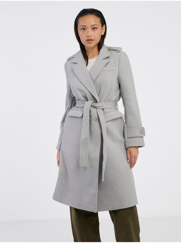 Noisy May Light grey women's brindle coat with wool Noisy May Leony - Ladies