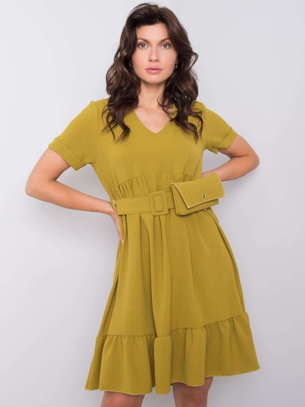 Fashionhunters Light khaki dress with frills by Vianna