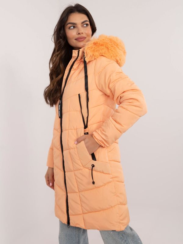 Factory Price Light orange quilted winter jacket with fur