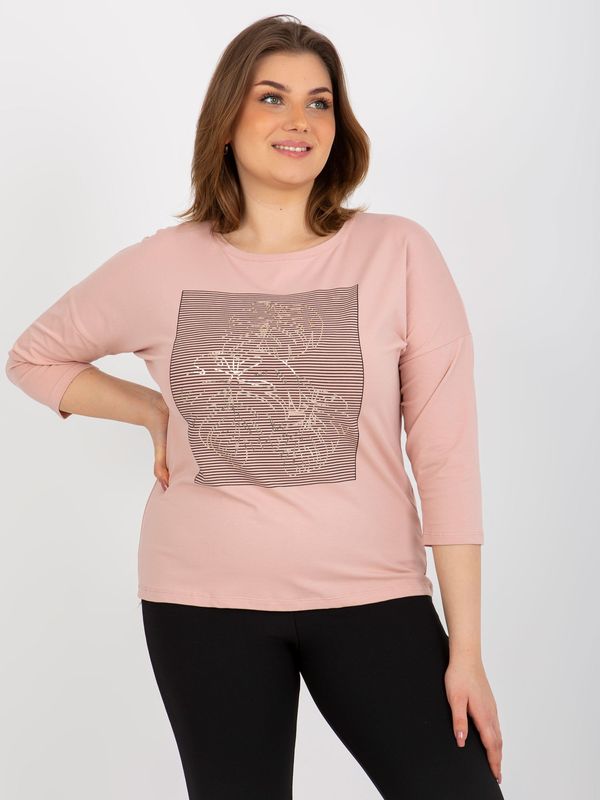 Fashionhunters Light pink blouse with round neckline plus size