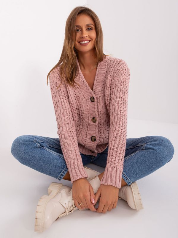 Fashionhunters Light pink cardigan with cables