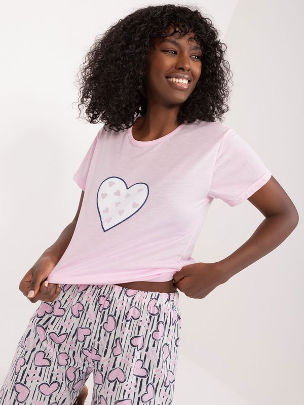 Fashionhunters Light pink cotton pajamas with print