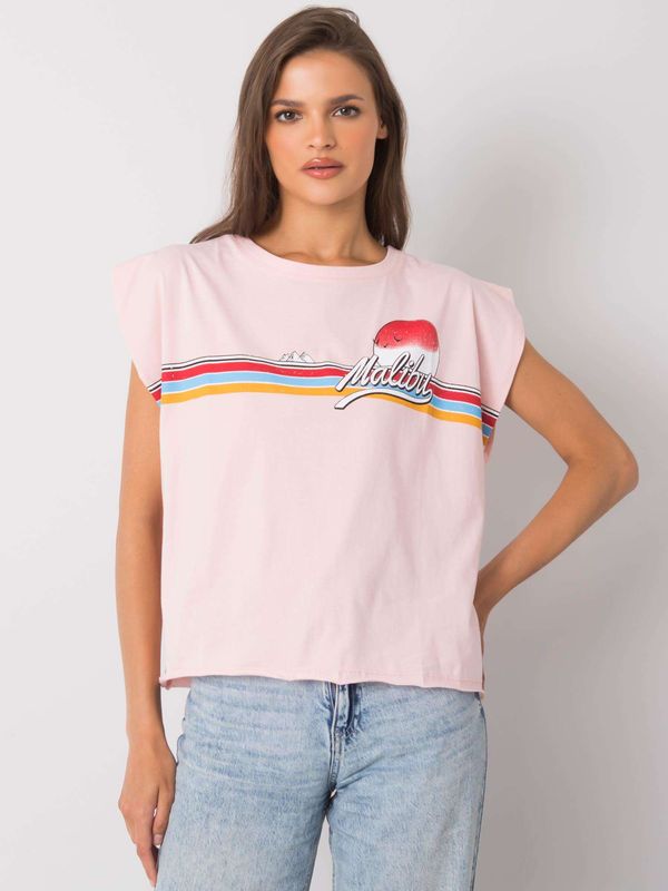 Fashionhunters Light pink cotton T-shirt with print