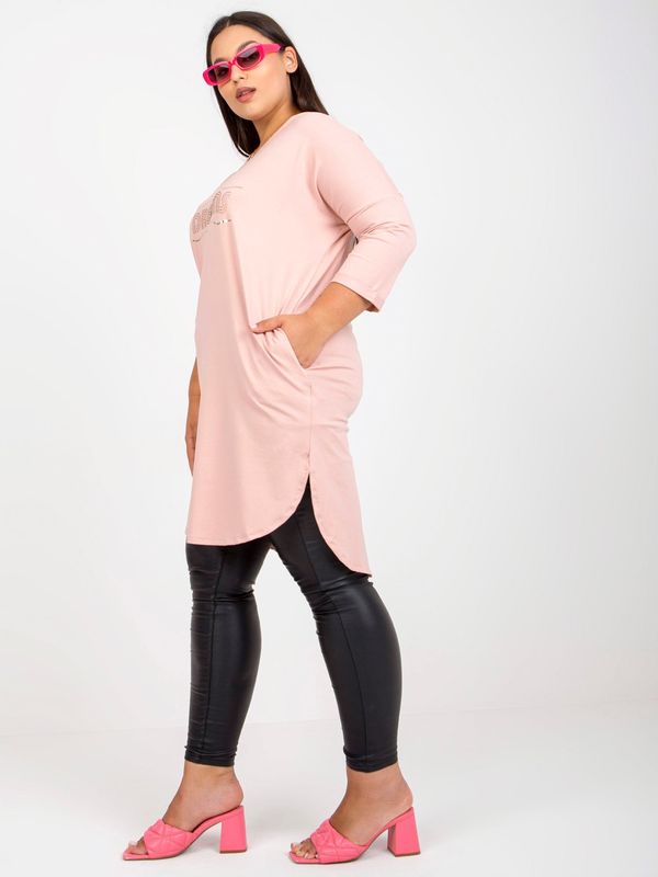 Fashionhunters Light pink cotton tunic of larger size with pockets