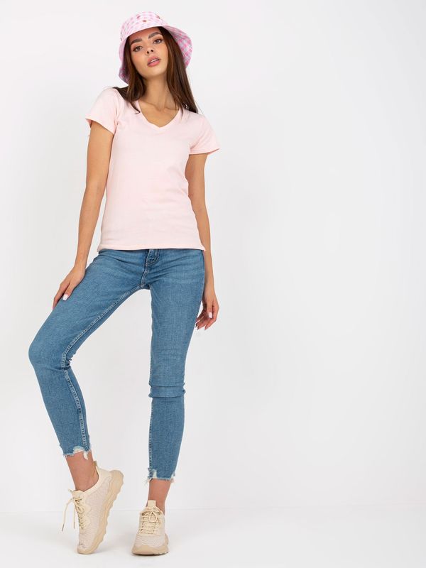 BASIC Feel Good Light pink cotton v-neck t-shirt