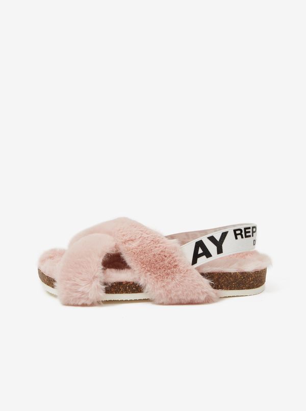 Replay Light pink girly sandals with faux fur Replay - Girls