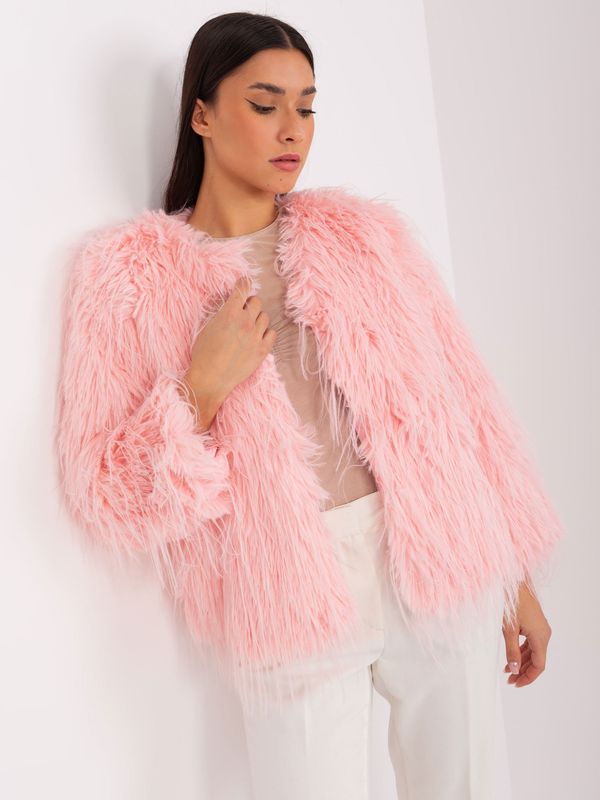 Fashionhunters Light pink mid-season jacket with zipper