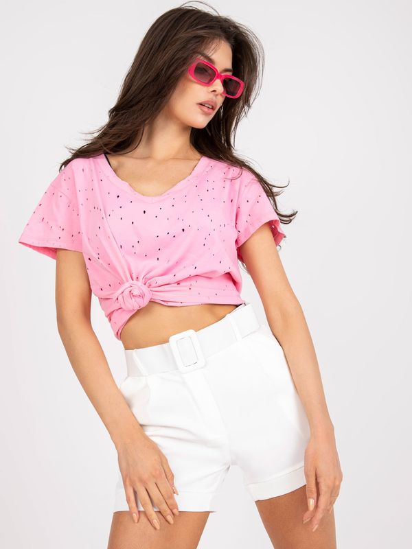 Fashionhunters Light pink monochrome cotton T-shirt