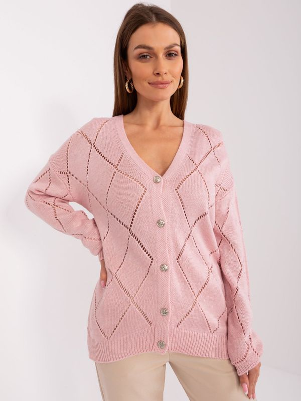 Fashionhunters Light pink openwork button-down sweater from RUE PARIS