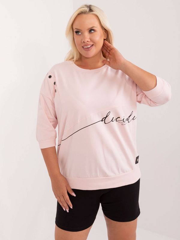 Fashionhunters Light pink plus-size oversized blouse with lettering