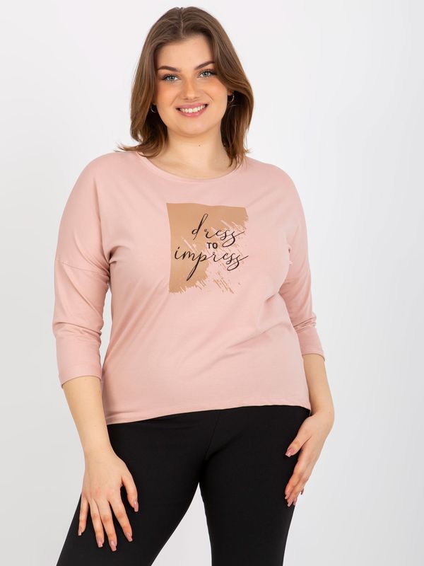 Fashionhunters Light pink plus size T-shirt with print and inscription