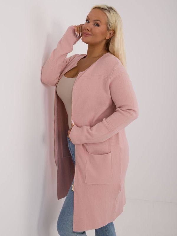 Fashionhunters Light pink sweater with long sleeves plus size