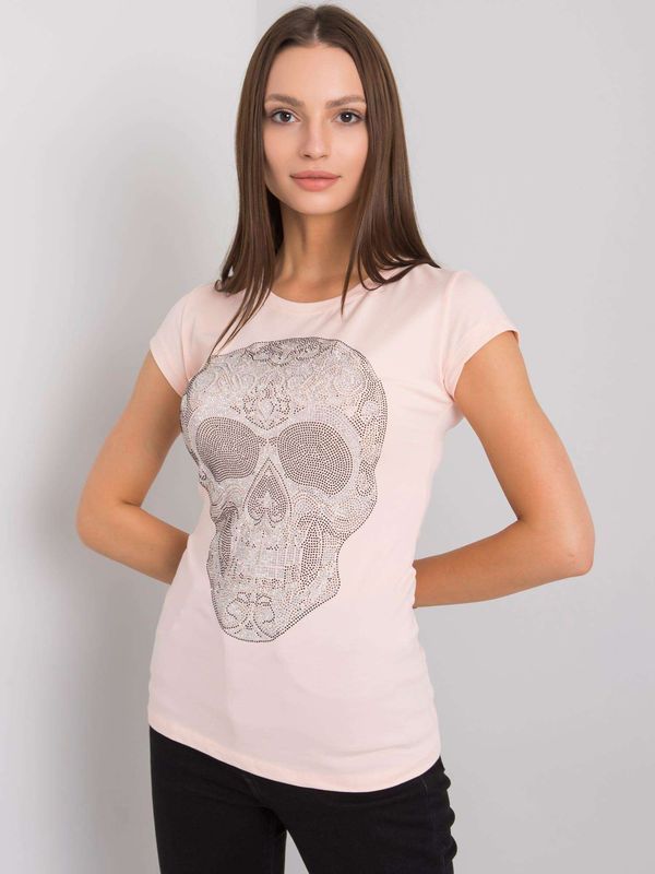 Fashionhunters Light pink women's T-shirt with skull