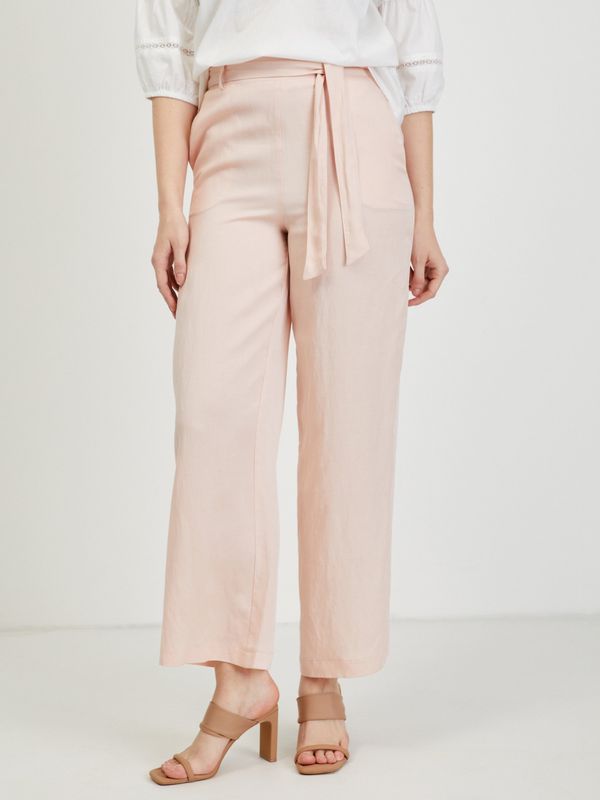 Orsay Light pink women's trousers with linen blend ORSAY