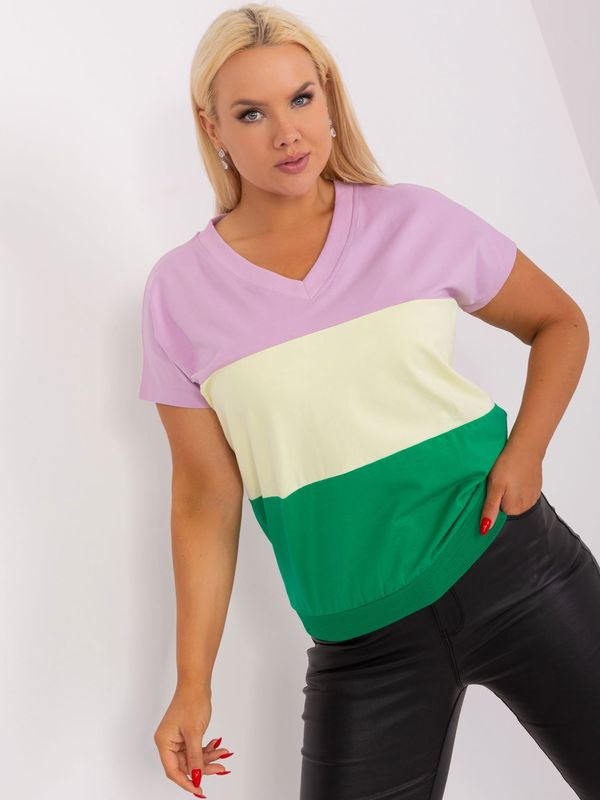 Fashionhunters Light purple and green striped blouse plus size