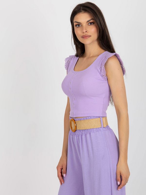 Fashionhunters Light purple ribbed blouse with lace