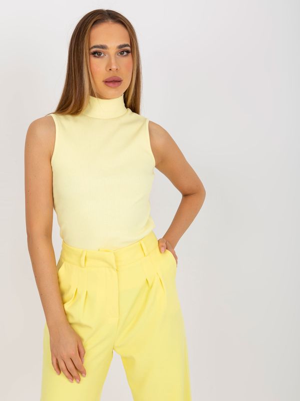 Fashionhunters Light yellow ribbed top RUE PARIS with high neckline