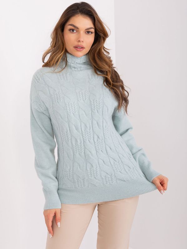 Fashionhunters Lightweight mint knitted turtleneck sweater