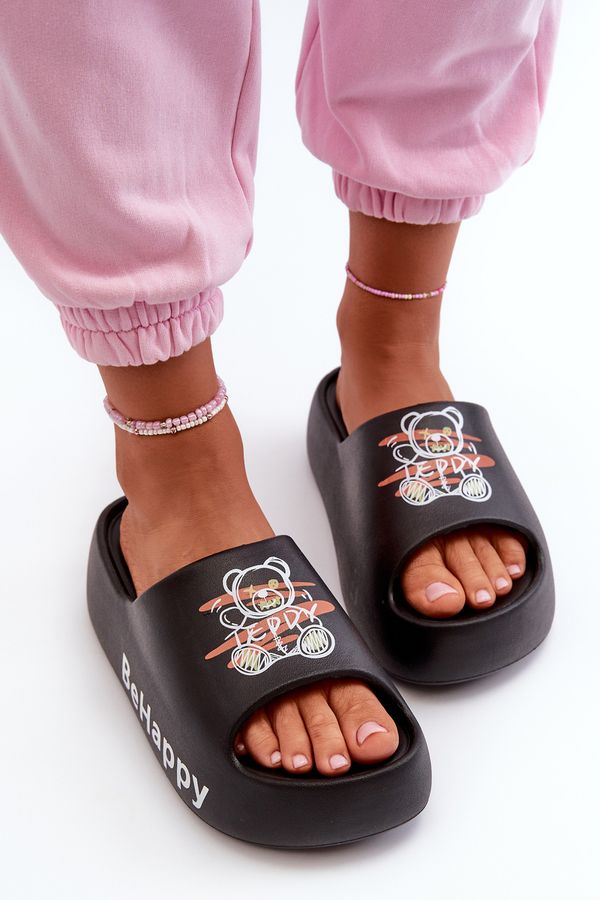 Kesi Lightweight women's slippers with thick soles with teddy bear black Serefina foam