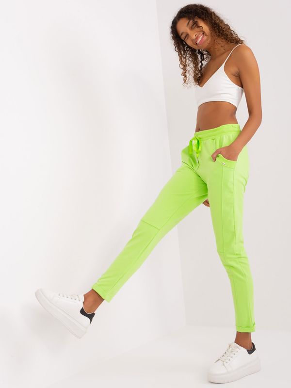 Fashionhunters Lime basic trousers with elastic waistband from Aprilia