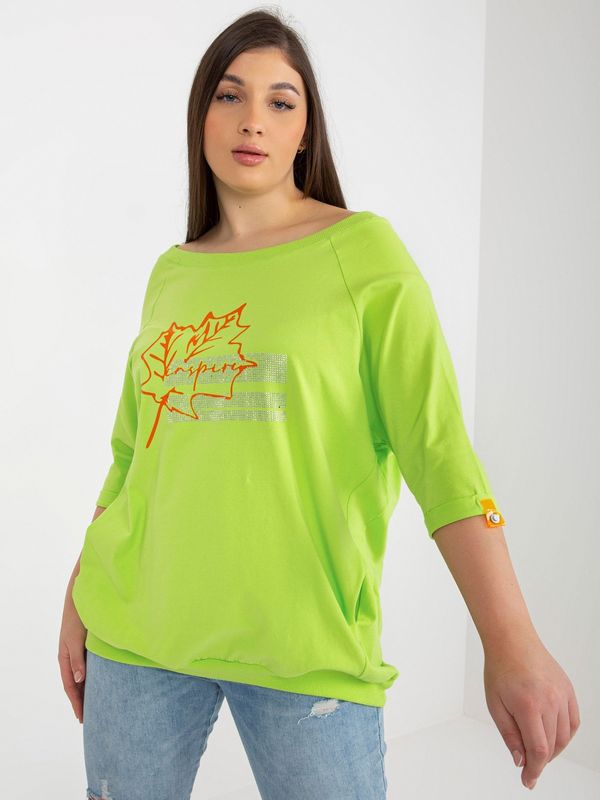 Fashionhunters Lime green women's blouse plus size with pockets