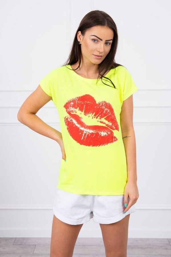 Kesi Lip print blouse neon yellow + red