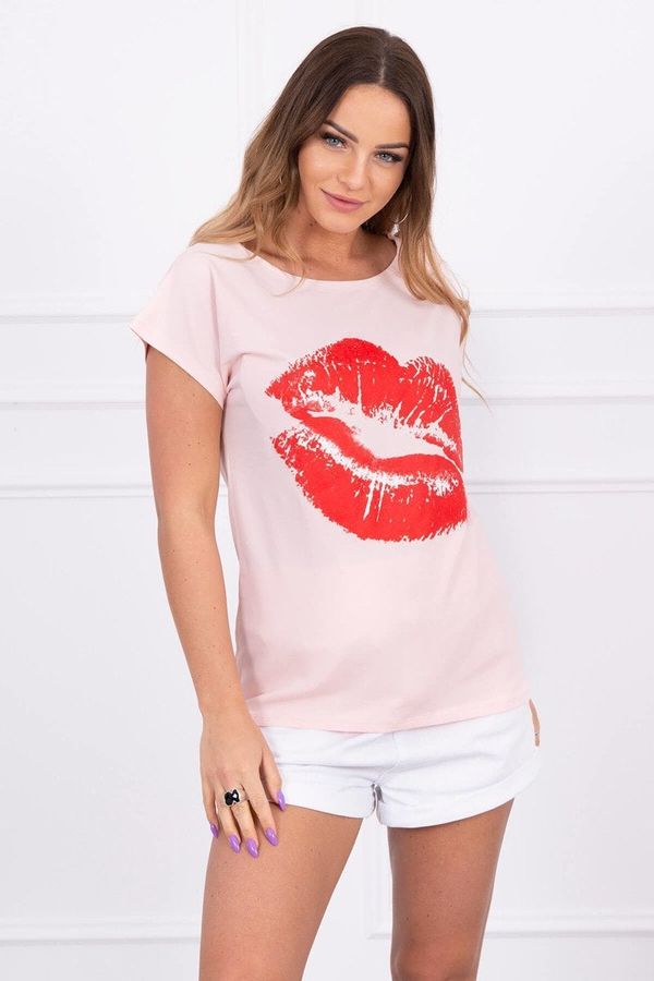 Kesi Lip-printed blouse powder pink