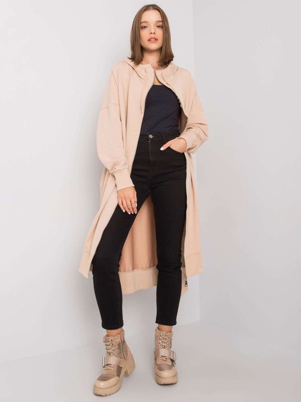 Fashionhunters Long beige sweatshirt with zipper