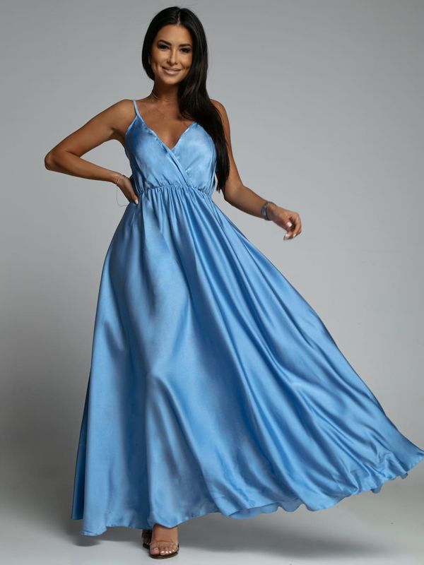 FASARDI Long blue satin dress with straps