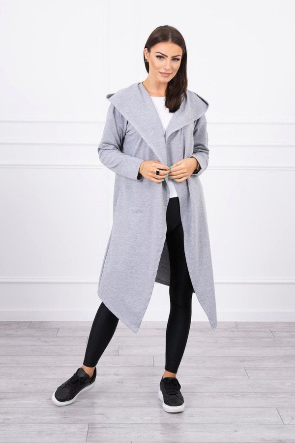 Kesi Long cardigan with a hood in gray color