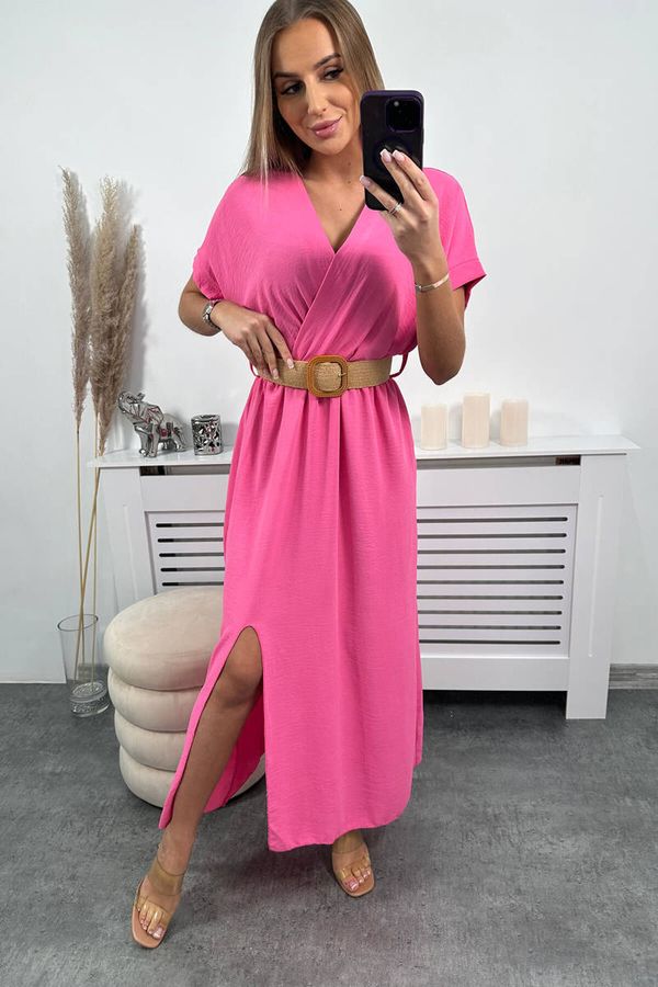 Kesi Long dress with a decorative belt in light pink color