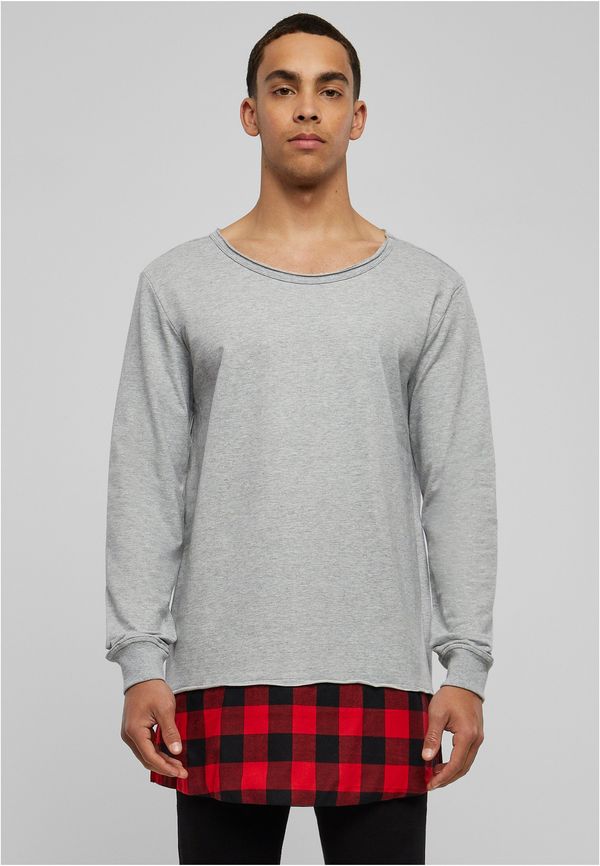 Urban Classics Long Flanell Bottom Open Edge Crewneck Grey/Block/Red