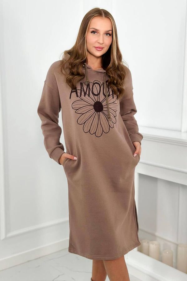 Kesi Long insulated dress with mocha embroidery