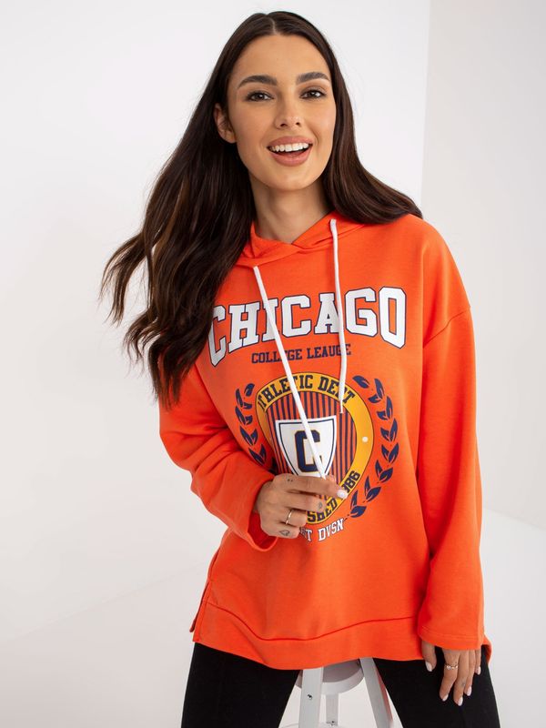 Fashionhunters Long orange sweatshirt with print