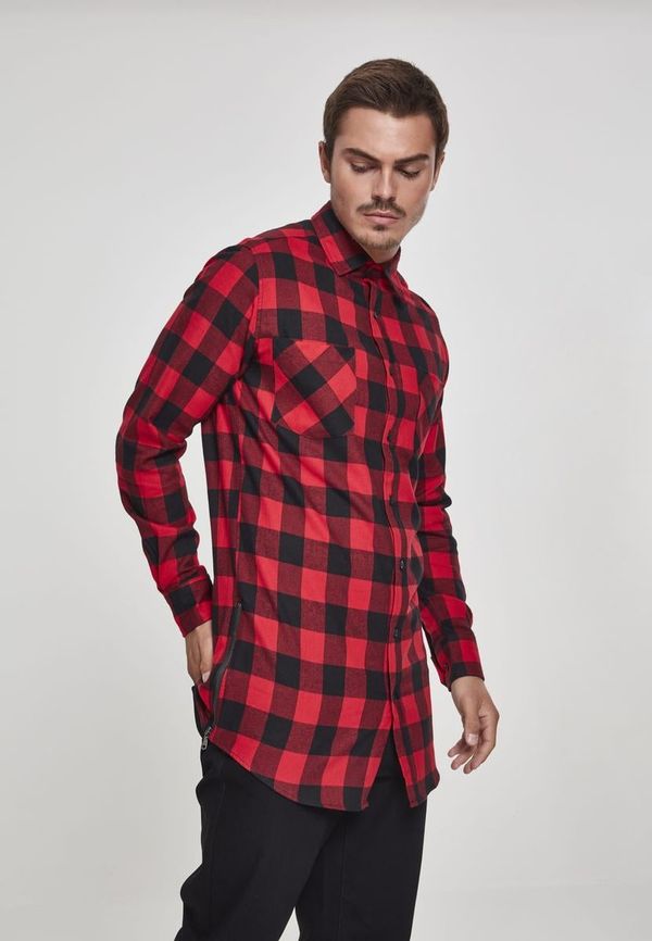 UC Men Long plaid flannel shirt with side zip, blk/red