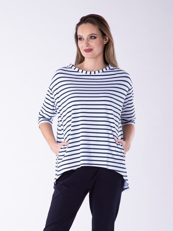 Look Made With Love Look Made With Love Woman's Blouse 32 Portofino Navy Blue/White