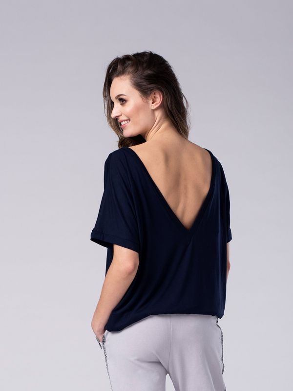 Look Made With Love Look Made With Love Woman's Blouse 737 Vneck Navy Blue